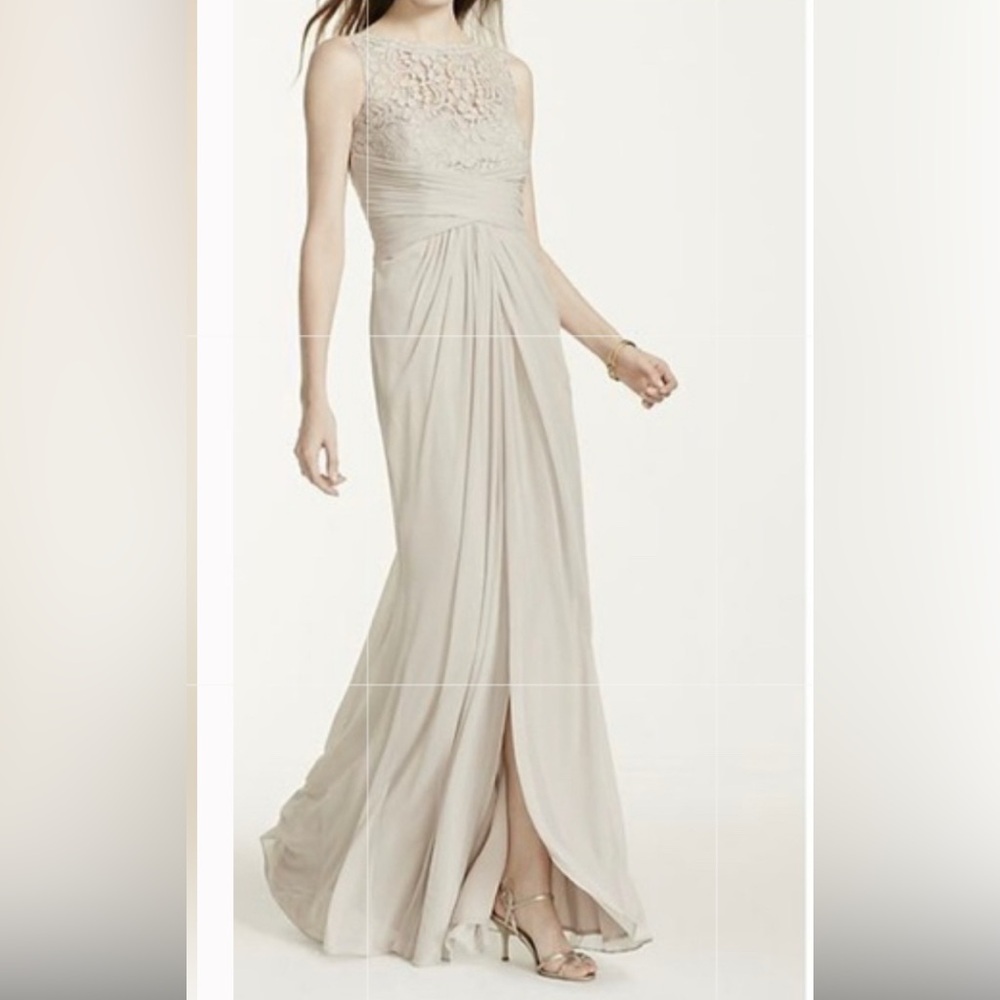 David's Bridal Gold‎ Sleeveless Long Mesh Lace Dress NWT